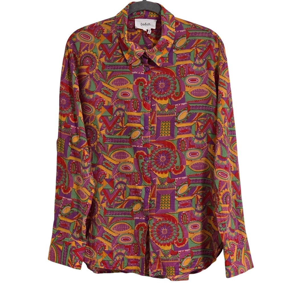 ba&sh Dune Graphic Print Cotton Shirt Womens Small US 4 Fuschia Cotton Button Up